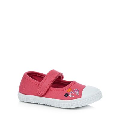 Girls' pink embroidered flower Mary Jane shoes